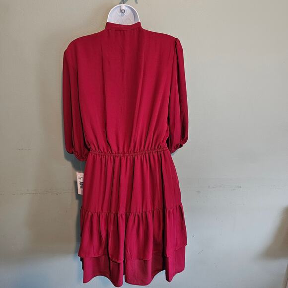 Nanette Lepore Tie Neck Tiered Shirt Dress Cranberry size 10 NWT - Picture 2 of 8